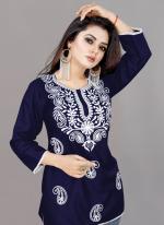 Rayon Blue Casual Wear Embroidery Work Readymade Kurti